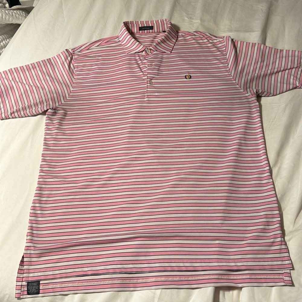 Turtleson pink and white striped  XL mens golf shirt.